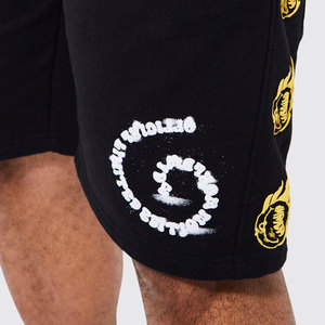 Shorts d'été élastiques pour hommes, style streetwear, en coton biologique, respirants, avec broderie 3D et impression en relief, vente en gros OEM - Product Image 4