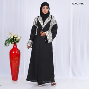 Modest Wear Linen Open Front <b>Shrug</b> <b>for</b> <b>Women</b> with Contemporary Print Accents - Product Image 4