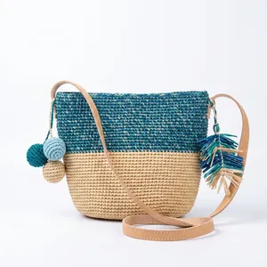 Sac fourre-tout tissé en raphia fait main, coloré, 18x25cm, style décontracté, couleurs mélangées - Product Image 1