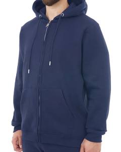 Streetwear de luxe sweat à capuche en coton français sweat à capuche zippé pour hommes avec poches à manches longues couleur bleu foncé confortable doux à la mode - Product Image 5