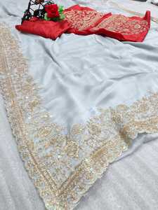 ผ้าไหม rangoli หนักในการเขียนโค้ด pallu ที่สวยงามด้วยลำดับแรมโบ้5มม. บน Saree - Product Image 3