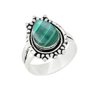 Natural <b>Malachite</b> Smooth Pear-Shape 925 Sterling Silver Vintage Style Fashion Gemstone Ring for Women Party Wear Bulk Rate - Product Image 6