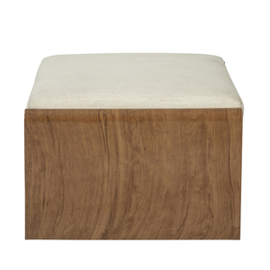 Otomana Tapizada Contemporánea con Estructura de Madera Curvada y Tela Crema para Decoración Moderna de Sala de Estar y Comedor, Hecha en Vietnam - Product Image 2