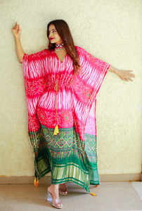 ชุดเดรสคาฟตันผ้าไหม gaji บริสุทธิ์ชุดเดรสผ้าโปร่งซักได้เป็นมิตรกับสิ่งแวดล้อมพร้อมผ้าพันตัวพิมพ์ดิจิตอลและต้องแพตติผ้าลูกไม้สำหรับใส่ในฤดูร้อน - Product Image 5