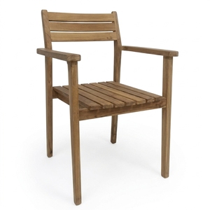 Fauteuil d'extérieur en bois de teck naturel à lattes, chaise de salle à manger en bois pour patio, mobilier de décoration de salle, design artistique pur - Product Image 1