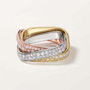 Modern Geometric Eternity Band <b>Ring</b> With Pave <b>Set</b> Round Diamonds In 10K <b>Gold</b> And 18K <b>Gold</b> Plated Finish Unisex Wedding Jewelry - Product Image 1
