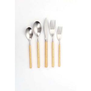 Juego de 4 cubiertos de acero inoxidable Ideal para cocina, mesa, café, hogar, uso diario, cubiertos con mango dorado, acabado plateado - Product Image 2