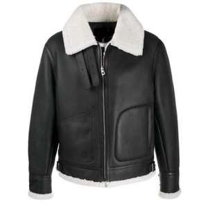 Offre spéciale blouson aviateur en cuir de mouton unisexe à fermeture éclair avec logo personnalisé veste de fourrure décontractée de grande taille 2024 pour hommes coupe classique - Product Image 6