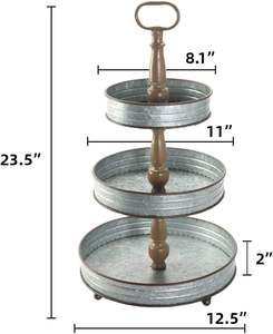Bandeja de Servicio de Metal Galvanizado de 3 Niveles, Hecha a Mano, Ecológica, con Asa, Decorativa para Cocina - Product Image 5