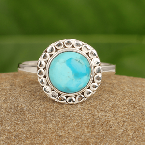 Belle bague en turquoise naturelle d'Arizona, argent sterling 925, bijoux bohèmes navajo, pierre précieuse faite à la main, cadeaux de fiançailles et de mariage - Product Image 1