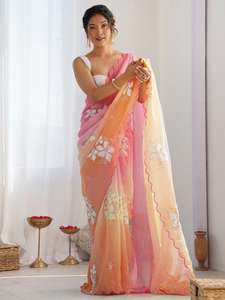 Saree en soie brute de Bangalore avec travail brodé élégant Saree de super qualité avec chemisier pour les fêtes d'été - Product Image 3