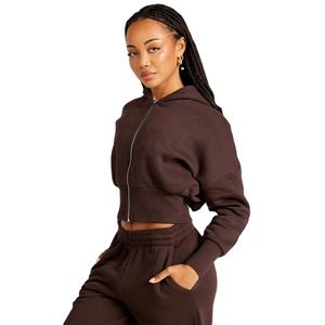 Vente en gros de sweats à capuche courts sweat-shirt zippé pour femme avec impression et broderie de logo personnalisé streetwear mode sweat à capuche pour femme - Product Image 2