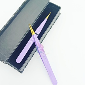 แหนบปลายขนตาแบบแยกสแตนเลสอย่างยั่งยืนปลายต่อขนตาสีม่วงแบบคลาสสิก - Product Image 1