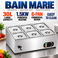 Bain-marie électrique commercial en acier inoxydable 220V 1500W à six bacs, grande capacité 30L pour hôtels et restaurants