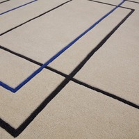 Contemporary Designer Floor Rug Linear Beige Hand Tufted Wool Area Carpet Durable Modern Solid Color High Pile Reversible Pet