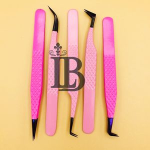 Nouvelles pinces à extensions de cils en fibre rose, volume, acier inoxydable avec poignée, nouveau modèle pour extensions de cils, pinces à extensions de cils en vison, logo - Product Image 2