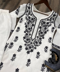 Moda Georgette Chikankari Work Kurta Palazzo Party Wear Womens Wear M, anmanufacturing Precio más bajo Ropa étnica Surat ApparelGarment - Product Image 4