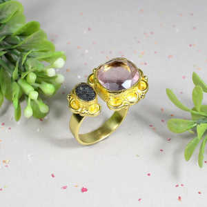 แหวนเงินรูปเบาะ925สีชมพูอเมทิสต์อัญมณีหลวม - Product Image 3