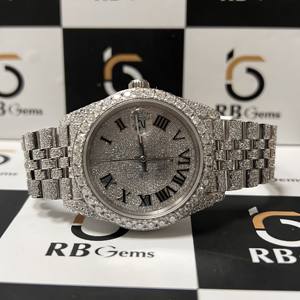 นาฬิกาสแตนเลสเพชรโมอิสสองสีทรงใบไม้สไตล์ฮิปฮอปสุดหรูออกแบบได้ตามต้องการสำหรับผู้ชายหน้าปัดออกแบบได้ตามต้องการ - Product Image 4