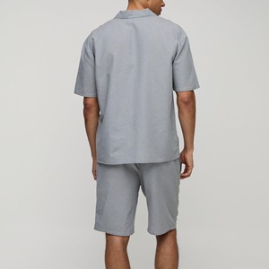 Conjunto corto personalizado para hombre, 100% algodón, 2 piezas, traje de jogging, polo con cuello en V, camiseta y pantalones cortos, conjunto de chándal para hombre - Product Image 3