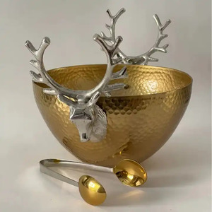 Recién llegado, cuenco de hielo de metal dorado con mango de hoja, adecuado para enfriar cerveza, Enfriador de champán, cuenco de hielo con pinzas - Product Image 6