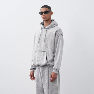 OEM Acid Wash Winter Solid Eco-Friendly Hooded 100% Cotton Sporty Lightweight <b>Tracksuit</b> Oversized Distressed for Men - Product Image 2