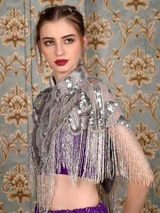 ชุดเบอร์เลสก์ผ้าคลุมไหล่ประดับด้วยลูกปัดมีเลื่อมปักลายธรรมชาติทรงตรงขอบแบบแขวนสำหรับงานเทศกาล - Product Image 2