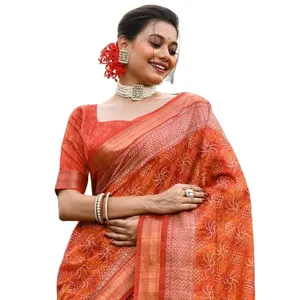 Этническое модное дизайнерское сари из чистого хлопка и шелка розового и красного цвета для женщин