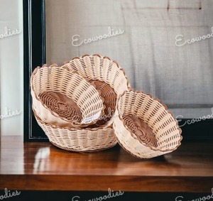 Elegant 100% Eco-Friendly <b>Bamboo</b> Rattan Wicker Fruit <b>Basket</b> Handmade with New Designs - Product Image 3