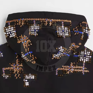 เสื้อฮู้ดผู้ชายผ้าคอตตอนผสมไรน์สโตนบริการ OEM พิมพ์ลายโลโก้ที่กำหนดเอง - Product Image 4