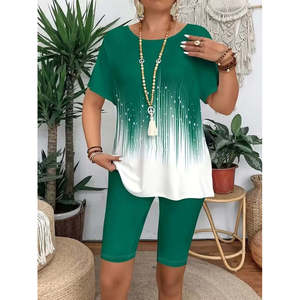 Ensemble deux pièces pour femme, chemisier scuba à manches courtes et col rond à motifs et leggings, 37944 - Vert - Product Image 3