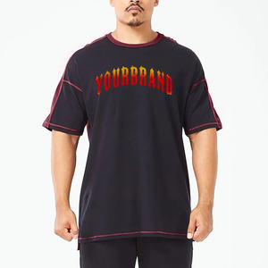 Camiseta extragrande de alta calidad para hombre, camiseta de bloque de Color con hombros caídos, logotipo impreso personalizado, Camiseta holgada de algodón pesado 100% para hombre - Product Image 5