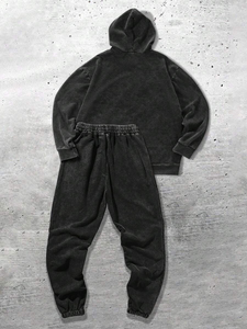 Conjunto Deportivo Unisex de Felpa 100% Algodón, Sudadera Holgada para Hombre, Pantalones Deportivos Ajustados con Estampado, Gruesos y Cómodos para Invierno - Product Image 3