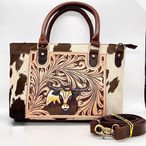 Hot Selling Trending Designer Hand <b>Tooled</b> Cowhide Leather <b>Tote</b> <b>Bag</b> Purse Top Quality Handled Shoulder <b>Bag</b> Rustic Style for Women - Product Image 2