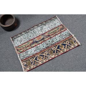Vintage 1.8 X 2.4ft turc laine Viscose tapis traditionnel bleu Beige à la main rectangulaire Patchwork Latex Design abstrait pour - Product Image 2