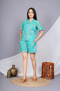 Wholesale Cotton Floral Printed Fabric Pajama Set With Button Down Shirt & Frill Bottom Pocket <b>Pant</b> Sleepwear <b>Women</b> Clothing - Product Image 2