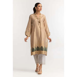 Camisa Bordada de Jacquard Khadi Teñida en Dorado para Mujer, Decoración Elegante con Bordado - Product Image 3