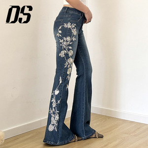 Nuove Tendenze 2025: Jeans a Zampa Blu da Donna DS con Ricamo Floreale Bianco, <span class=keywords><strong>Pantaloni</strong></span> in Denim a Gamba Larga - Product Image 6
