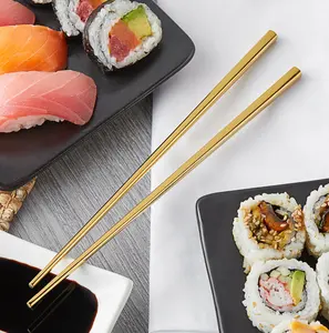 Японские персонализированные плоские металлические золотые палочки для суши, палочки для еды из нержавеющей стали, японские палочки для еды