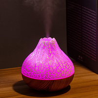 Mini humidificateurs USB à flamme volcanique pour décoration de la maison humidificateur d'air à brume fraîche et grain de bois diffuseur ultrasonique avec lampe de nuit