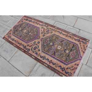 Alfombra Vintage de 2.6x5.2 pies, Alfombra Turca Pequeña, Alfombra Marroquí Marrón y Azul - Product Image 2