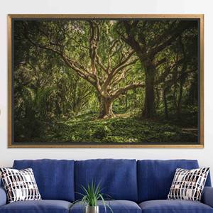 Art mural minimaliste en verre : Impression sur toile d'un paysage d'arbre ancien, TOILE ENCARTÉCHÉE DANS UN CADRE DORÉ - Product Image 1