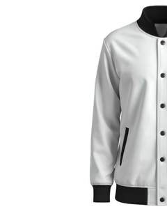 Chaqueta Universitaria Blanca para Hombre con Ribete Negro, Chaqueta Bomber de Softshell, Cuello y Puños Acanalados, Ropa de Calle, Prenda Exterior de Moda, Logotipo Personalizado OEM - Product Image 4