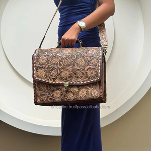 Handcrafted Western Tooled Leather <b>Briefcase</b> Genuine Leather Buck Stitch Work <b>Bag</b> for Women Concealed Carry Crossbody <b>Laptop</b> <b>Bag</b> - Product Image 3