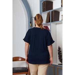 Blusa Azul Marino Talla Grande con Cuello Adornado con Piedras - Product Image 4