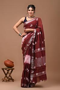 Saree imprimé en lin de qualité supérieure avec un look contemporain traditionnel pour les occasions de fête spéciales d'hiver du fournisseur indien - Product Image 5