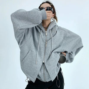 เสื้อมีฮู้ดรูดซิปคู่ทำจากผ้าฝ้าย100% ชั้นสตรีทหนาสวมใส่สบายมีสไตล์ดีไซน์100% ตามสั่ง - Product Image 1