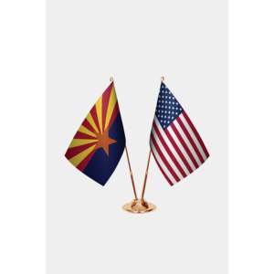 Arizona & U.S. Custom Desk <b>Flag</b> Set Satin Nylon Plastic & Polyester Digital Printed Graphics Pennant Style Aluminum Metal <b>Pole</b> - Product Image 2