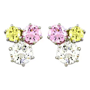 Boucles d'oreilles en titane avec pierres précieuses roses, jaunes et blanches (plaquées or) - Product Image 1