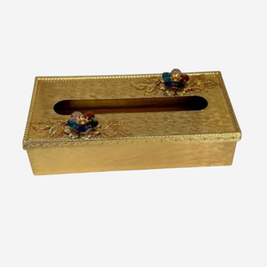 Boîte à mouchoirs en métal décorative fantaisie boîte en métal martelé enduit de poudre blanche de qualité créative avec porte-serviettes d'accent de fleur - Product Image 5